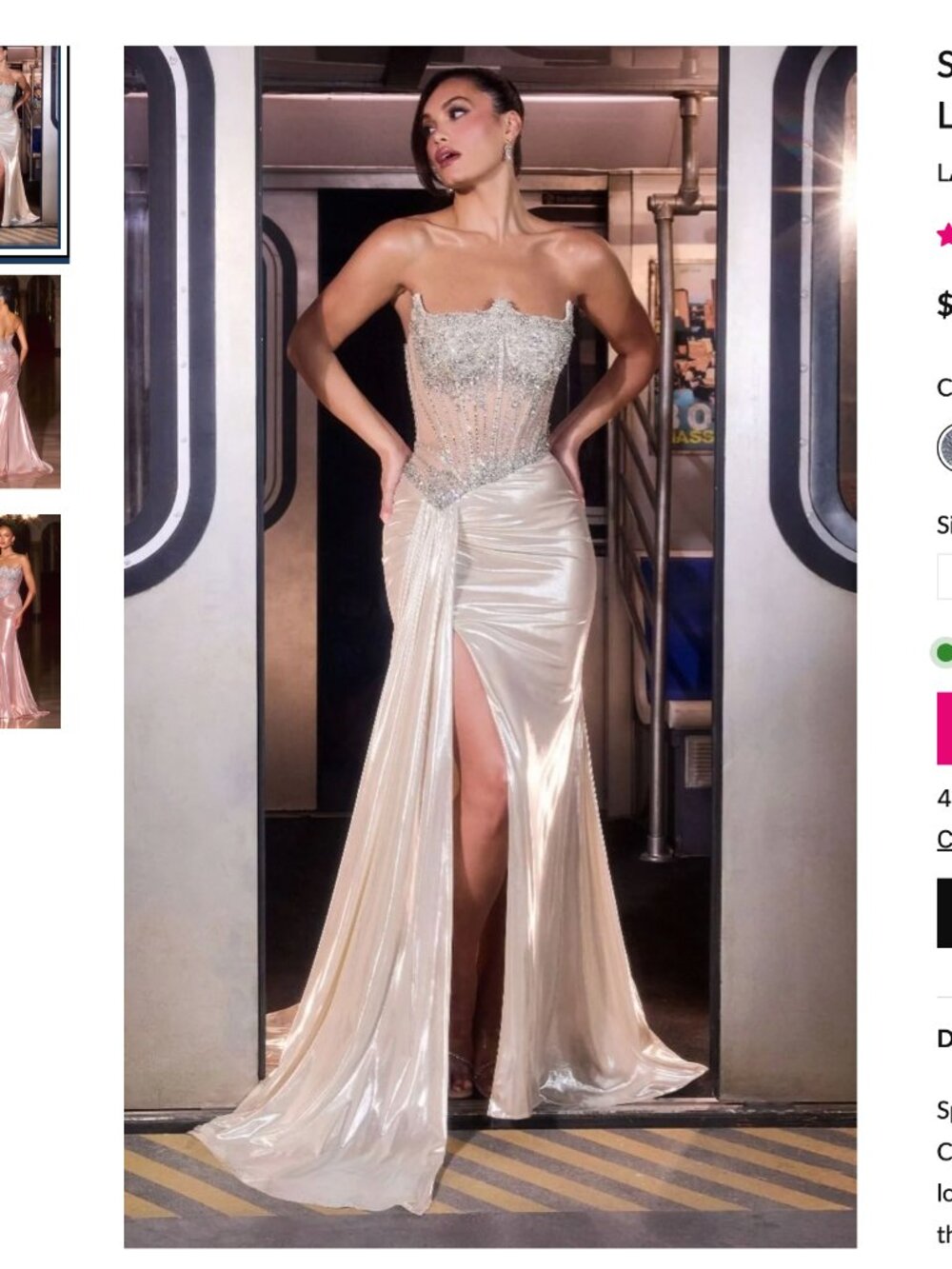 Strapless Metallic Long Prom Dress: Ladivine CD692